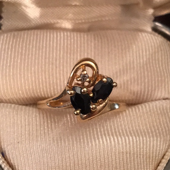 14k gold diamond sapphire flower ring Sz 4 - Picture 4 of 5